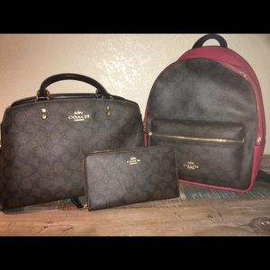 Coach mini backpack w/ matching purse & wallet